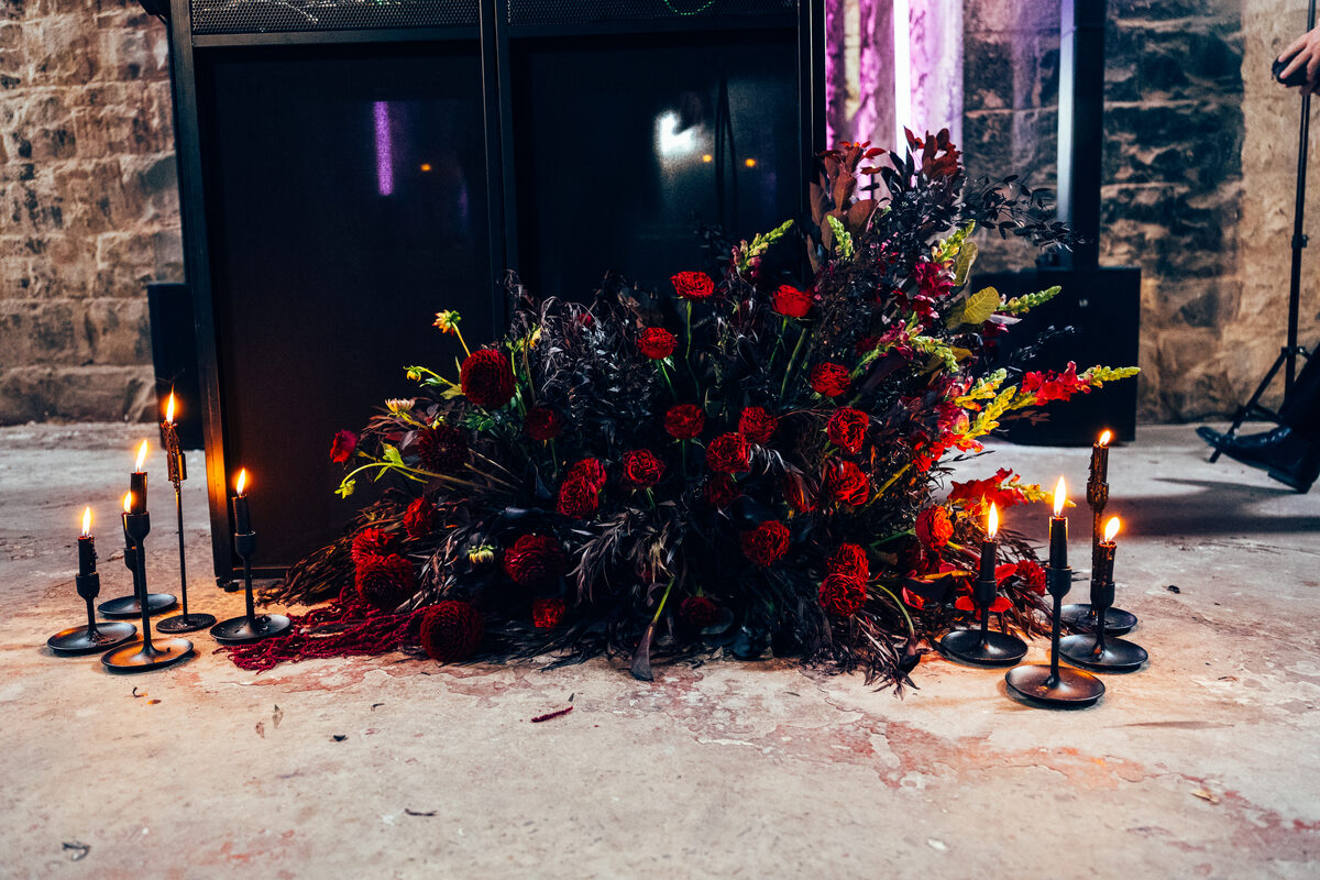 Moody wedding table styling