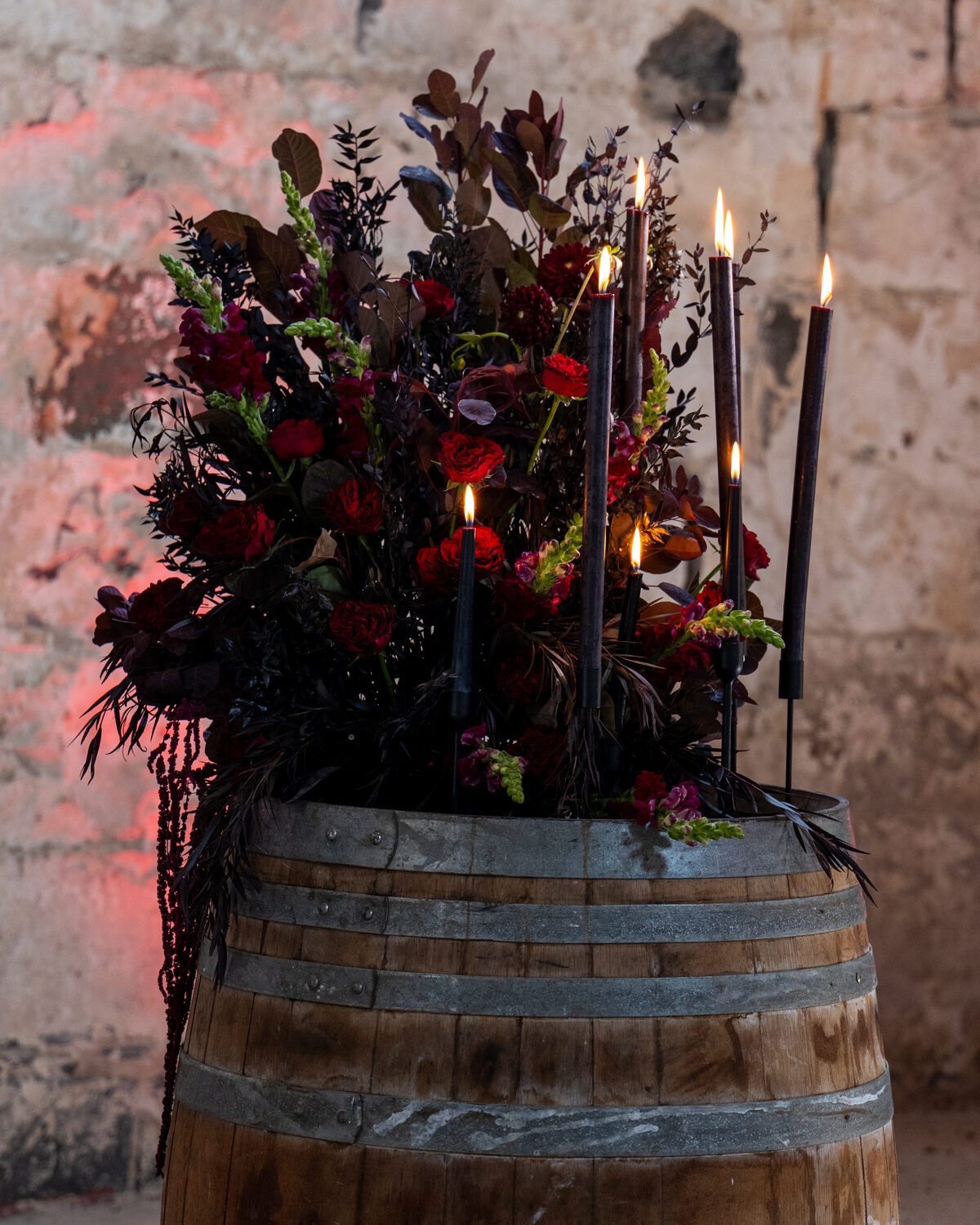 Dark romantic wedding florals and moody styling